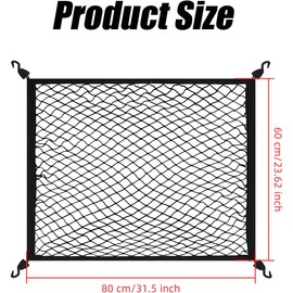 Red de carga altamente elástica AMZAUTO para SUV, red de cama de camioneta para carga con 4 ganchos, maletero ordenado, fácil instalación, red de cama de camioneta de 80 cm x 60 cm para coche