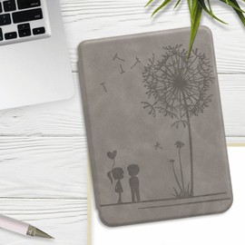 kwmobile Case Compatible with Tolino Shine 3 Case - Faux Leather Cover - Dandelion Love Grey