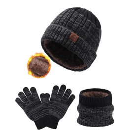 WELROG Children's Winter Hat Scarf Gloves for Boys Girls Winter Hat Scarf Set for Children 4-15 Years Boys Hat Knitted Hat Warm Outdoor Hat and Scarf for kids
