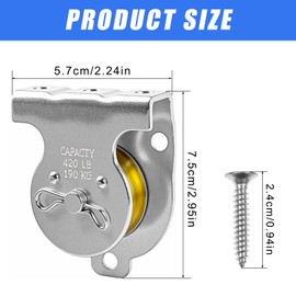 Pack of 2 pulleys with ball bearings, pulleys for winches, pulley, can carry 190 kg, suitable for rope and steel cable