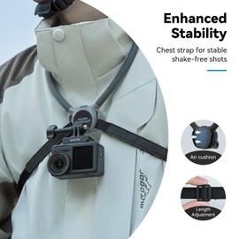 TELESIN SE 2.0 Neck Mount with Integrated Rotation, Air Cushion, Chest Strap for Action Cameras, Hands-Free POV Video Vlog Neck Mount for Go Pro Hero 13 12 11 DJI Osmo Action 5 Pro 4 Insta360 Gray
