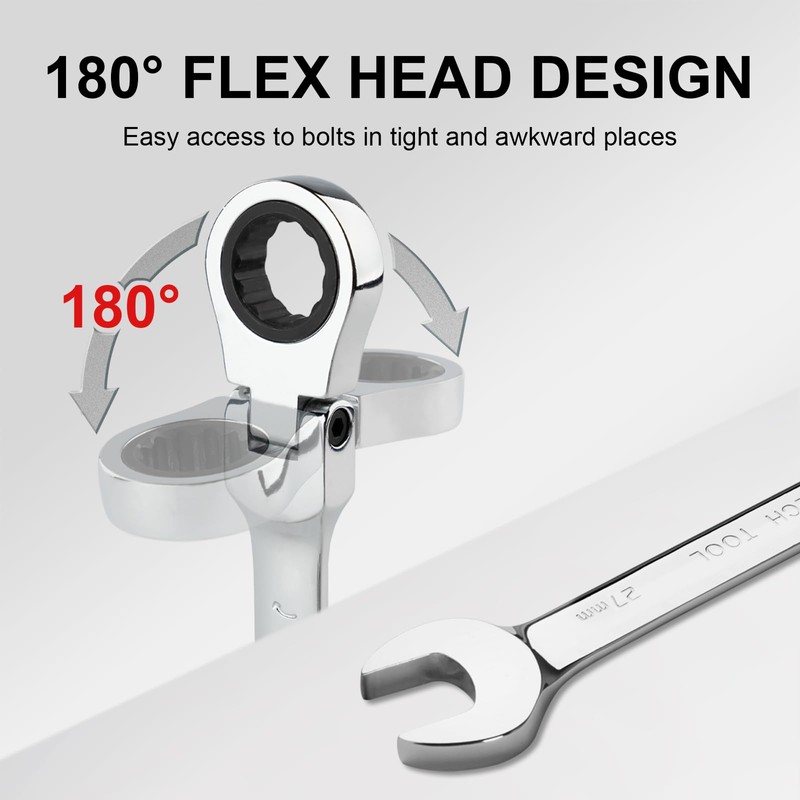 Jetech 27mm Flex-Head Ratcheting Combination Wrench, Premium Industrial Grade Spanner