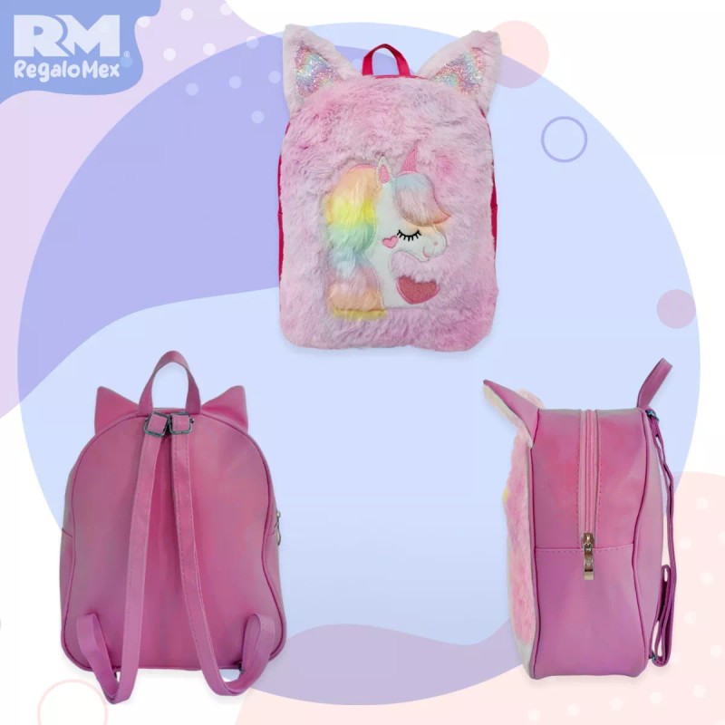 Rm Regalomex Mochila Escolar De Peluche Para Niña, Unicornio, Bolsa