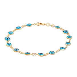 Barzel 18k Gold Plated Turquoise Evil Eye Anklet Bracelet For Women - Made in Brazil (Aqua)