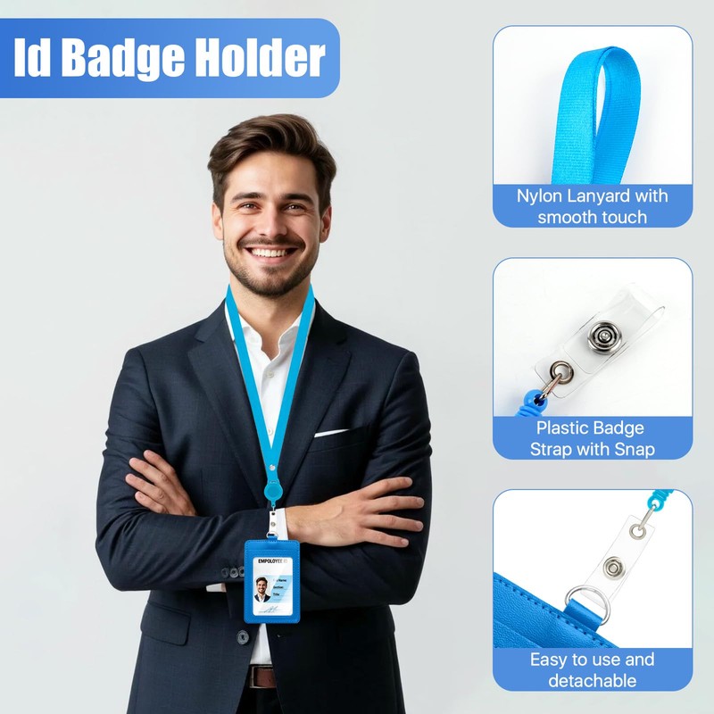 Boocalny 24 Pcs ID Badge Holder with Retractable Lanyard, Colorful