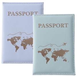 2 Pcs Passport Holder, PU Leather Passport Case Organiser for Passport,Ticket Card, Business Cards, Credit Card,Boarding Passes, Portable Travel Wallet Case for Men Women (Light Blue and Mint Green)