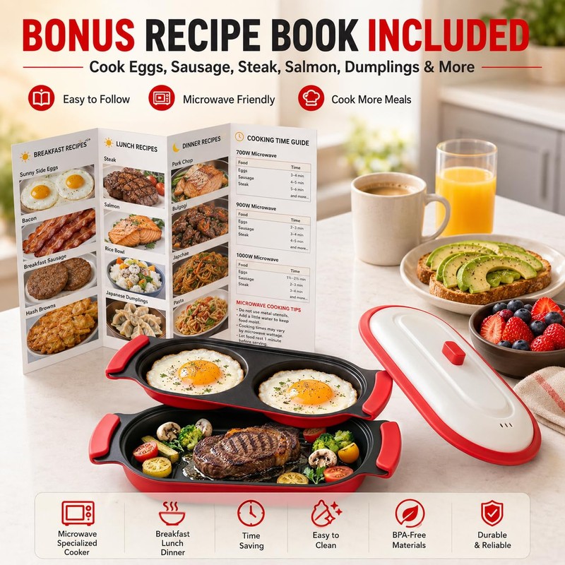 2-in-1 Microwave Egg Cooker & Grill Pan Set, Nonstick Microwave