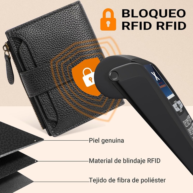 Cartera para Mujer Pequeña，Carteras de Cuero Plegable y Compacta