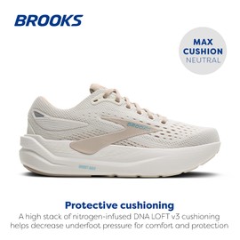 Brooks Women’s Ghost Max 3 Neutral Running & Walking Shoe - Coconut/Chateau Grey/Blue - 8 Medium