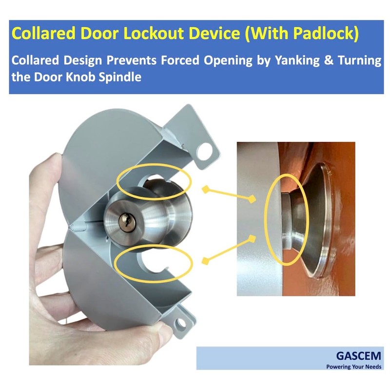 Gascem Door Knob Lockout Device (Matt Silver, 1 Padlock). Door