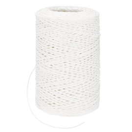 M METERXITY Raffia Yarn for Crochet, 131 Yards 1.5mm Raffia Paper Craft Ribbon Round String for Gift Wrapping/DIY/Sun Hats Bags/Holiday Decor, Packing Paper Twine [White]