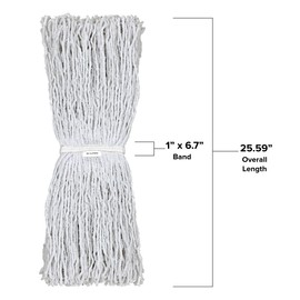 Alpine Industries Cotton Mop Head - Commercial Mop Head Replacement -32oz Cotton Blend, Cut End Mop Head with a 1" Headband (White, 12 Pack)