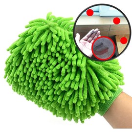 QUALIALL, Green Chenille Microfiber Dusting Mitt, 10.5x8 Inch, Electrostatic, Reusable, Scratch-Free, No-Dust Fly Duster for Sensitive Surfaces