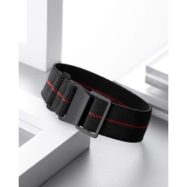 Binlun Elastic NATO Fabric Nylon Watch Strap, Waterproof Replacement Velcro Strap, 18 / 20 /22 mm, Black-red-b