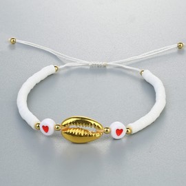 C·QUAN CHI Colorful Heishi Bracelets Women Gold Shell Adjustable Wrap Bracelets Heart Shape Bracelets