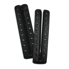 Soletec Leather Lace-in Boot Zipper Inserts for All Brands, Tieless Shoe Laces, 9 Black Eyelets, 1 Pair, Black