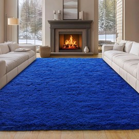 plumlik 9x12 Large Area Rugs for Living Room, Blue Fluffy Shag Rug for Bedroom and Nursery, Soft and Comfy, Big Fuzzy Carpet for Kids, Girls, Boys Room Dorm Home Decor Aesthetic, Upgrade Non Slip