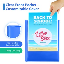 KTRIO Plastic Folders with Clear Front Pocket, Heavy Duty 2 Pocket 3 Prong Folder, Letter Size Colored Folders with Business Card Slot for School Office, 16 Pack