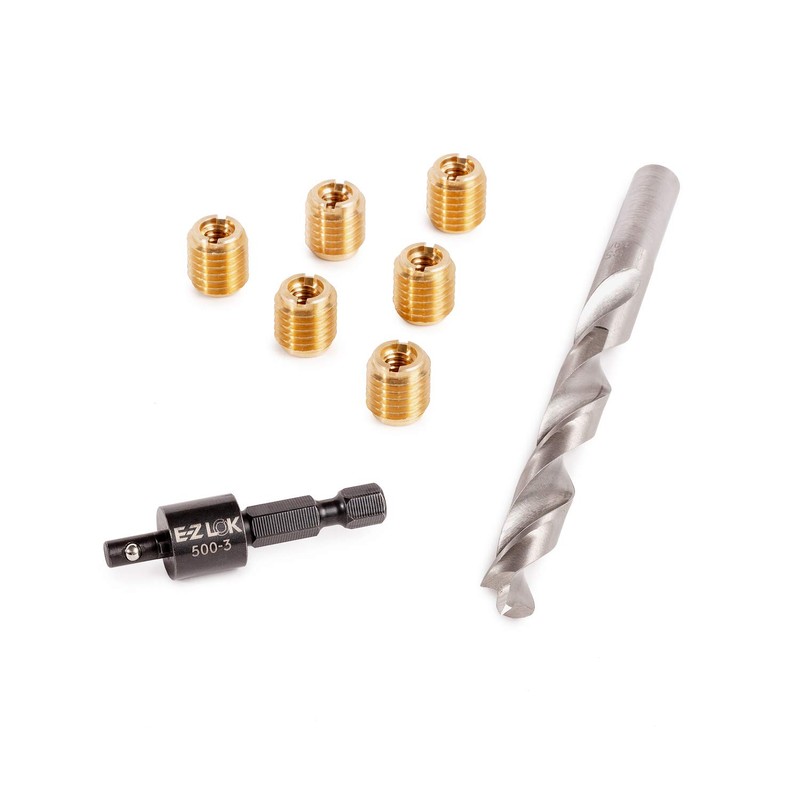 E-Z LOK 400-332 Threaded Inserts for Wood, Installation Kit, Brass,