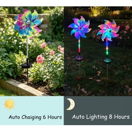 2 Pack Solar Pinwheel Lights Colorful Windmill Decorative Lights for Courtyard, Garden, Beach, Balcony.