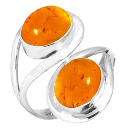 Jeweloporium Orange Amber 925 Sterling Silver Ring for Women Stone Cocktail Silver Ring Size S Mothers' Day Gift Victorian Jewelry