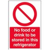 V Safety No Food Or Drink To Be Stored In