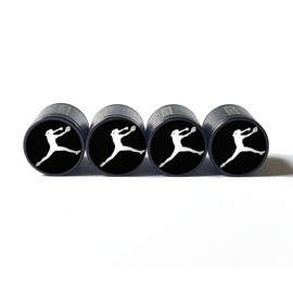 AutoValveCaps Softball Pitcher (Black and White) Tire Valve Caps - Black Aluminum - Set of 4