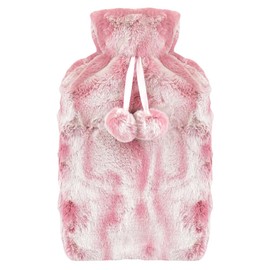 A2Z Hot Water Bottle 2 Litre Capacity Tie Dye Pink Plush Faux Fur Fleece Cover Rubber Leak Proof Hot Water Bag
