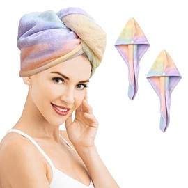 QKTYB Microfiber Hair Towel, 2 Pack Rainbow Hair Towel Wrap Quick Dry Hair Turban Super Absorbent Rapid Drying Towel for Hair, Hair Wraps for Women Wet Hair Curly Long & Thick Hair