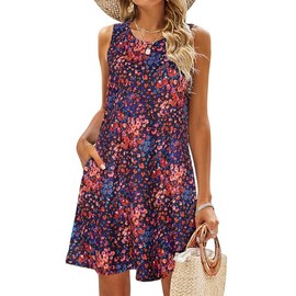 SimpleFun Sleeveless Sundresses for Women 2025 Short Polka Dot Dress with Pockets Beach Vacation Essentials M