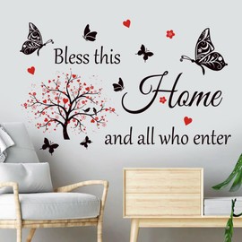 Bless This Home and All Who Enter Vinyl Wall Quote Stickers Family Inspirational Wall Stickers Motivational Wall Decals for Living Room Bedroom Kitchen Wall Decoration.