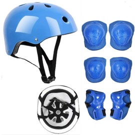 Skateboard Scooter Helmets with Knee Elbow Pads Wrist Guards (Blue)