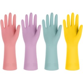 Likealot 4 Pairs Rubber Kitchen Dishwashing Gloves - Colorful Reusable Household Cleaning Gloves Outdoor Chores for Women & Men (Medium)