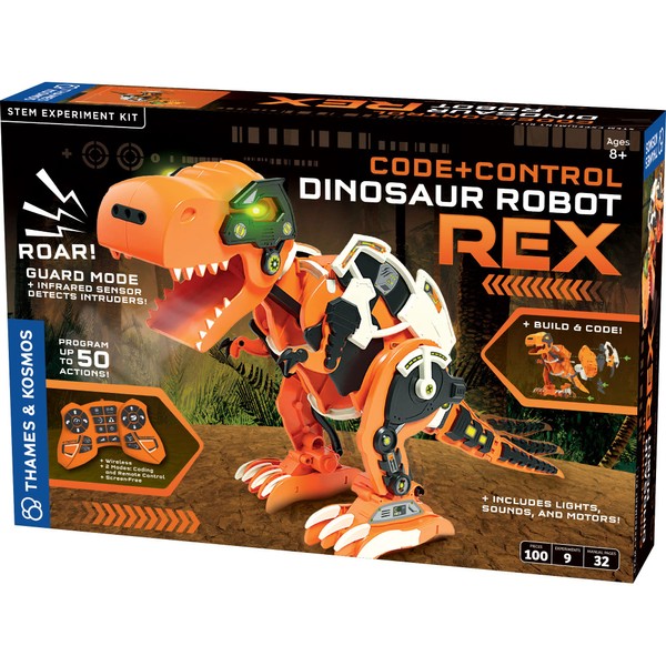 Thames & Kosmos Code+Control Dinosaur Robot REX Robotics & Engineering STEM Kit | Build & Program a Robotic T. Rex | Includes Sensor, Motor, Lights & Sounds | No App Required | Ages 8+