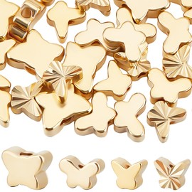 Beebeecraft 1 Box 40Pcs 4 Styles Butterfly Beads Bulk Real 24K Gold Plated Butterfly Spacer Beads Metal Charm Loose Bead for Beading Bracelets Necklaces Earrings Jewelry Making DIY Crafts Women