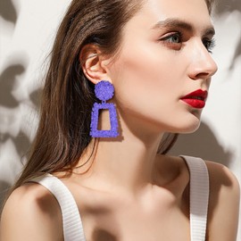 EVER FAITH Rectangle Geometric Earrings Metal Statement Silver Large Square Drop Earrings for Women and Girls Silver Tone, Silver, No Gemstone