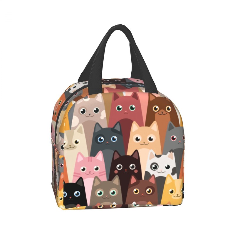 Hulnulnu Cute Cats Lunch Bag, Cartoon Kitties Insulated Tote Reusable
