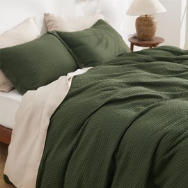 Bedsure Bedsure Luxury Waffle Duvet Cover Queen Size - Textured Duvet Cover Set, Soft, Breathable Bedding Set (90"x90") with 2 Pillow Shams for All Season, Olive Green, Comforter Not Included