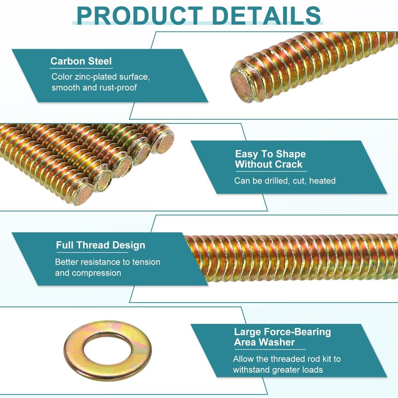 uxcell 8Pcs Fully Threaded Rod, 5/16" UNC x 4-1/2" Length