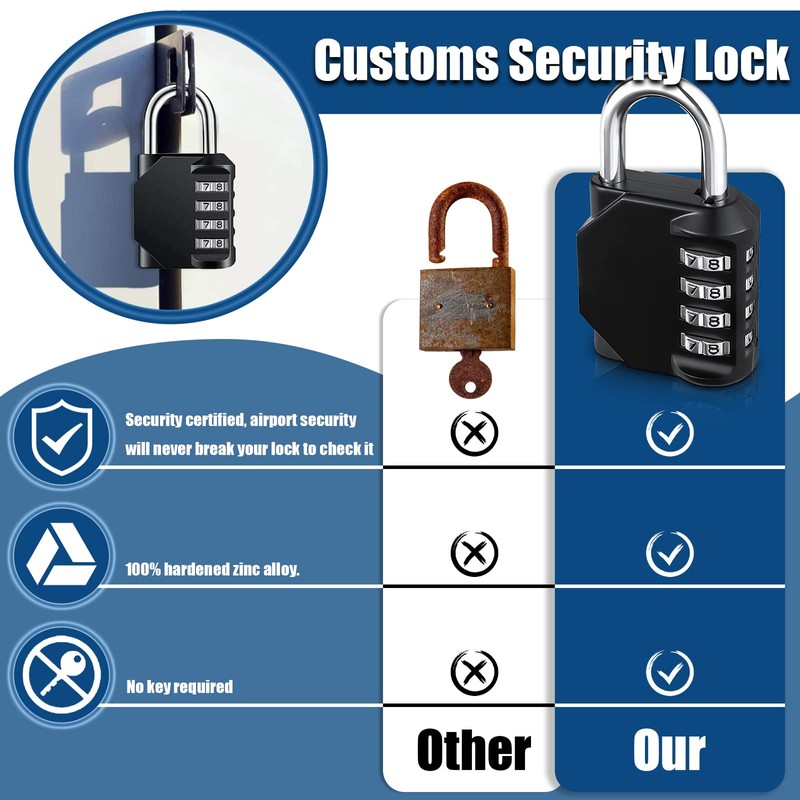 Combination Padlock, 2 Pcs 4 Digit Resettable Security Padlock, Outdoor