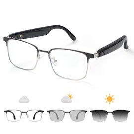 Smart Bluetooth Glasses, Blue Light Glasses for Women Men, Remote Shooting, Open Ear Sound Mic & Speakers, Magnetic Charging, Color-Changing Polarized Sunglasses Lenses, Voice Assistant（GS06S-2