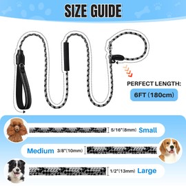 SlowTon 6FT Slip Lead Dog Leash, Heavy Duty Highly Reflective Dog Leash with Padded Handles, Adjustable Dog Rope Leash for Small Medium Large Dogs Training Running Walking