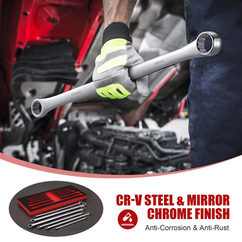 RIMKOLO 6-Piece Extra Long Double Box End Wrench Set Chrome
