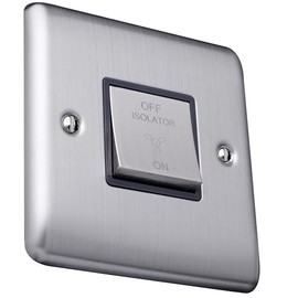 Caradok 1 gang 1 way 3-pole fan switch Brushed Chrome, Metal Switch, Grey Insert