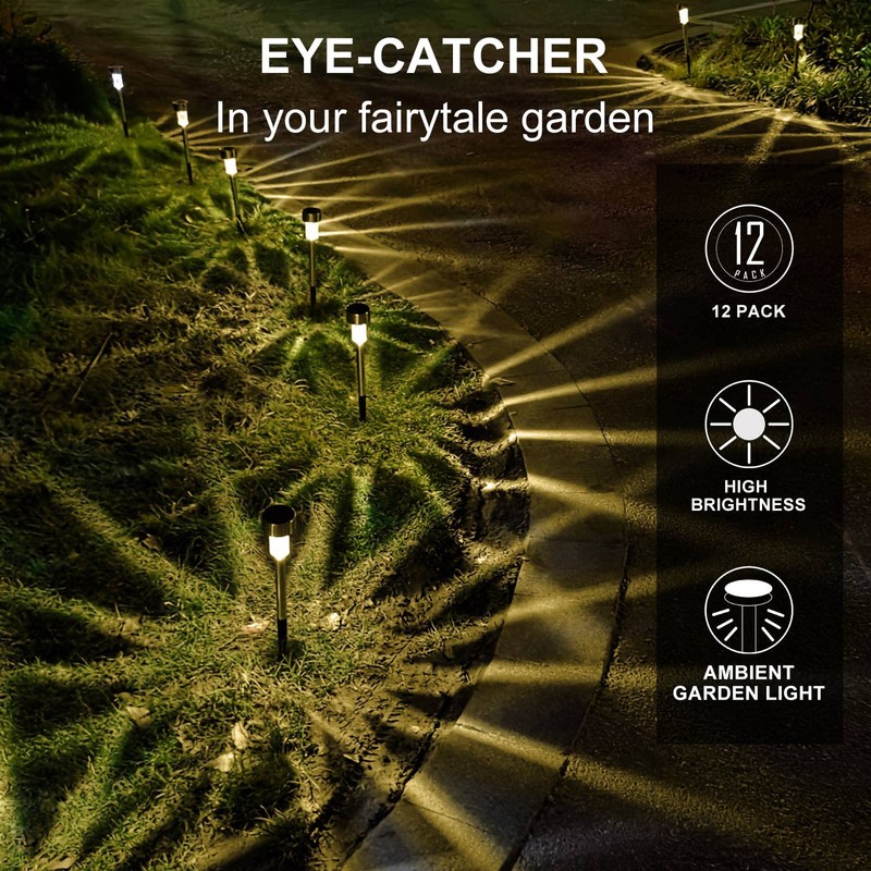 Solar Lights Outdoor Waterproof, Stainless Steel LED Landscape Lighting, Solar
