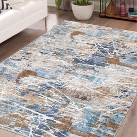 Mcadore 8x10 Washable Area Rugs, Moroccan Vintage Design Rug, Non Slip Carpet for Living Room, Bedroom, Kitchen, Indoor, Foldable Soft Low-Pile Boho, Sandy/Multi