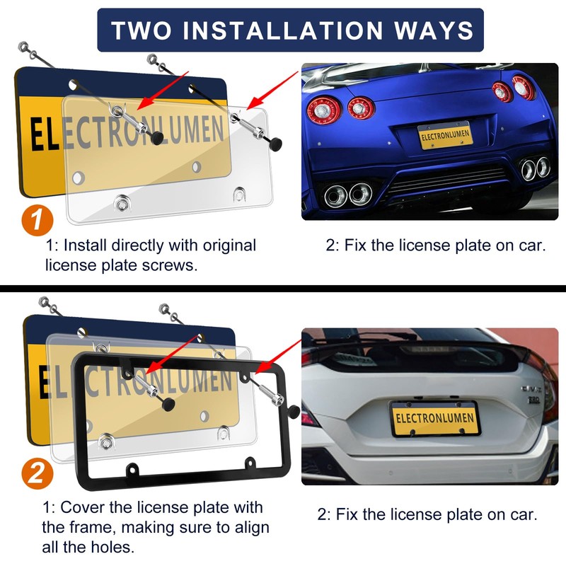 ElectronLumen License Plate Covers & Frame Holder Combo Fits Standard
