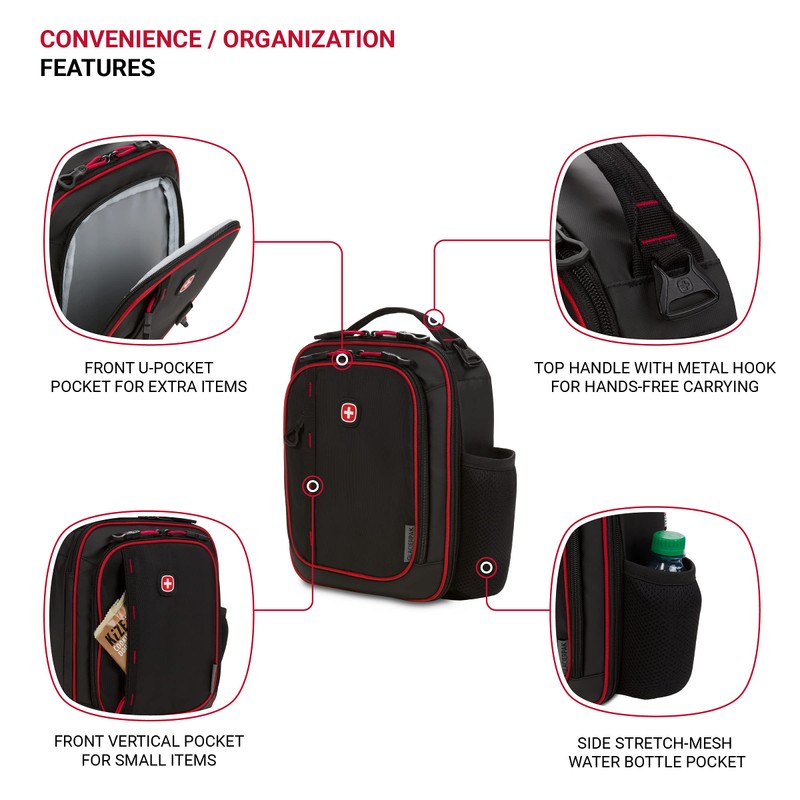 SwissGear Insulated Lunch Bag, Black/Red, One Size