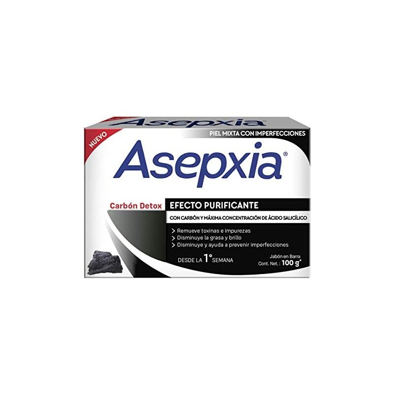 ASEPXIA Carbón Detox Jabón en Barra, Efecto purificante, remueve toxinas