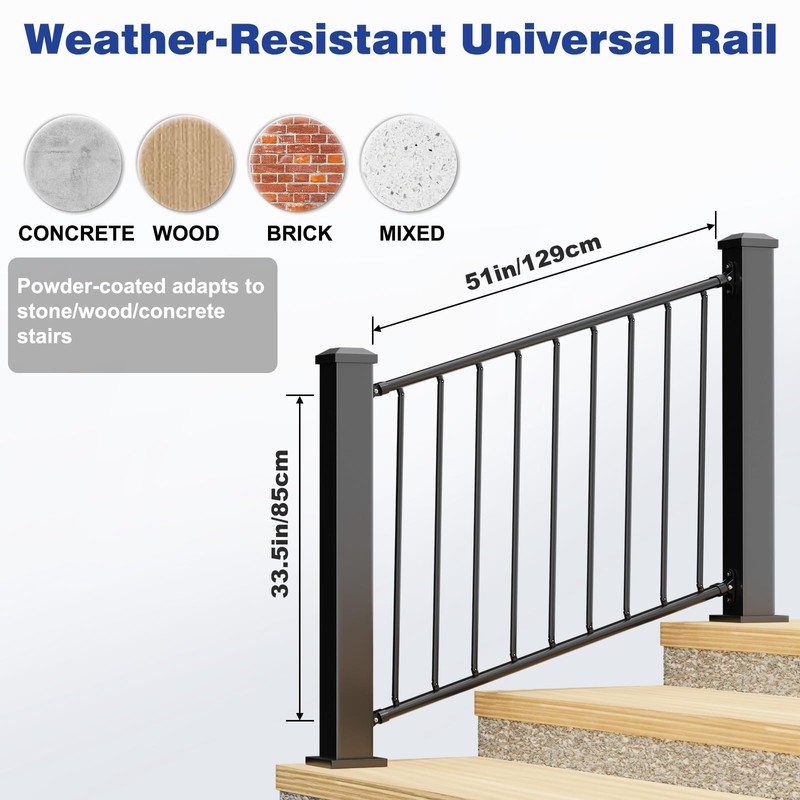 Aluminum Railing Kit, Adjustable Angle Stair Railing Kit, Universal Railing